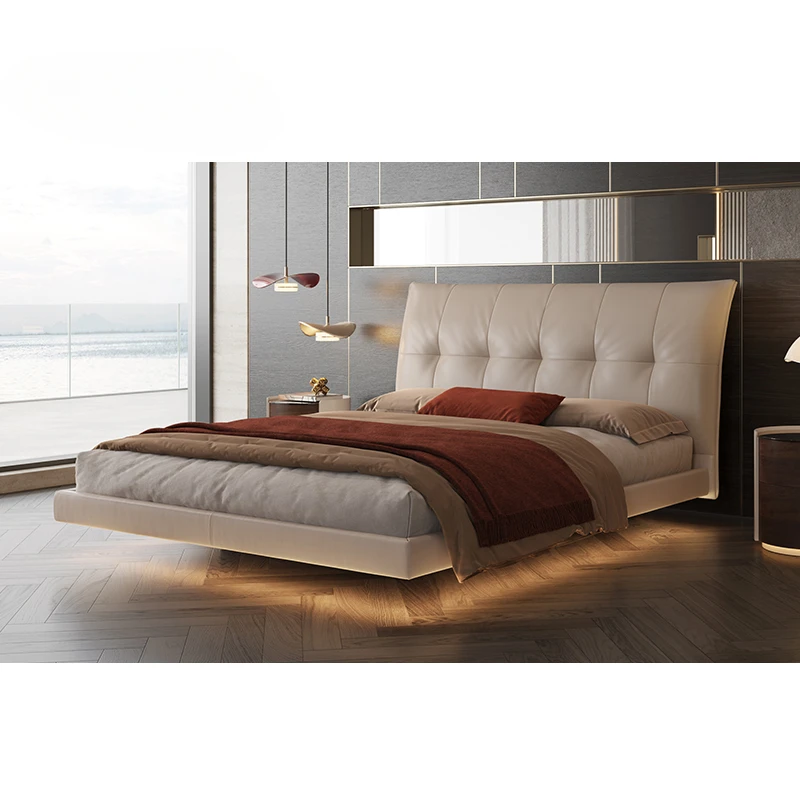 

Luxury and minimalist master bedroom suspended double high-end leather soft bag cloud bed designer Foshan