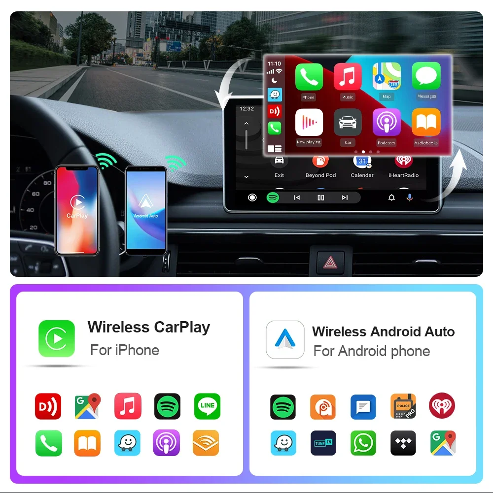 2in1 Wireless CarPlay Android Auto Wireless Adapter Smart Mini Box Plug And Play WiFi Fast Connect For Nissan Volvo Benz Audi VW