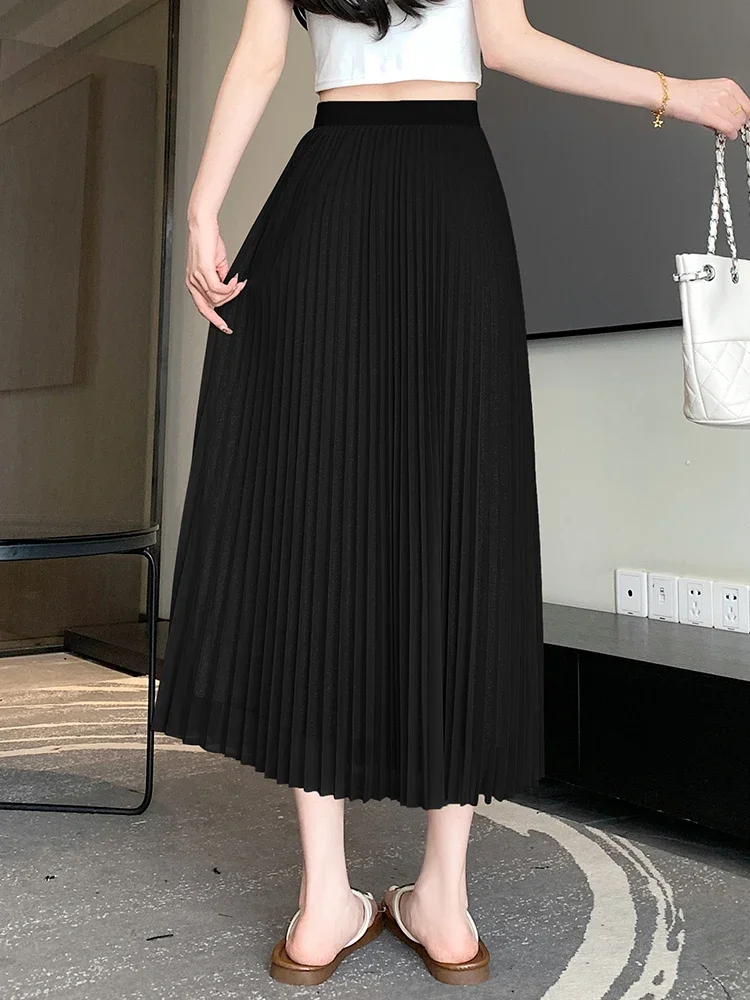 New Casual Elastic High Waist Loose Solid Color Women Midi Skirts Summer Chic Tassels Fashion Loose Simple Elegant Female Skirts