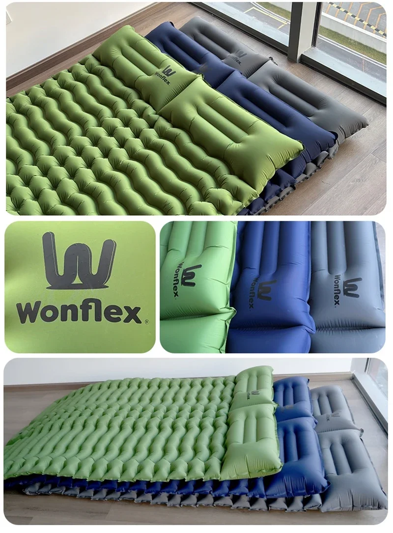 Doppelkissen-Schlafmatte mit eingebauter Fußpumpe, ultraleichte Campingmatte, tragbarer Reise-Wanderrucksack – Detail 10