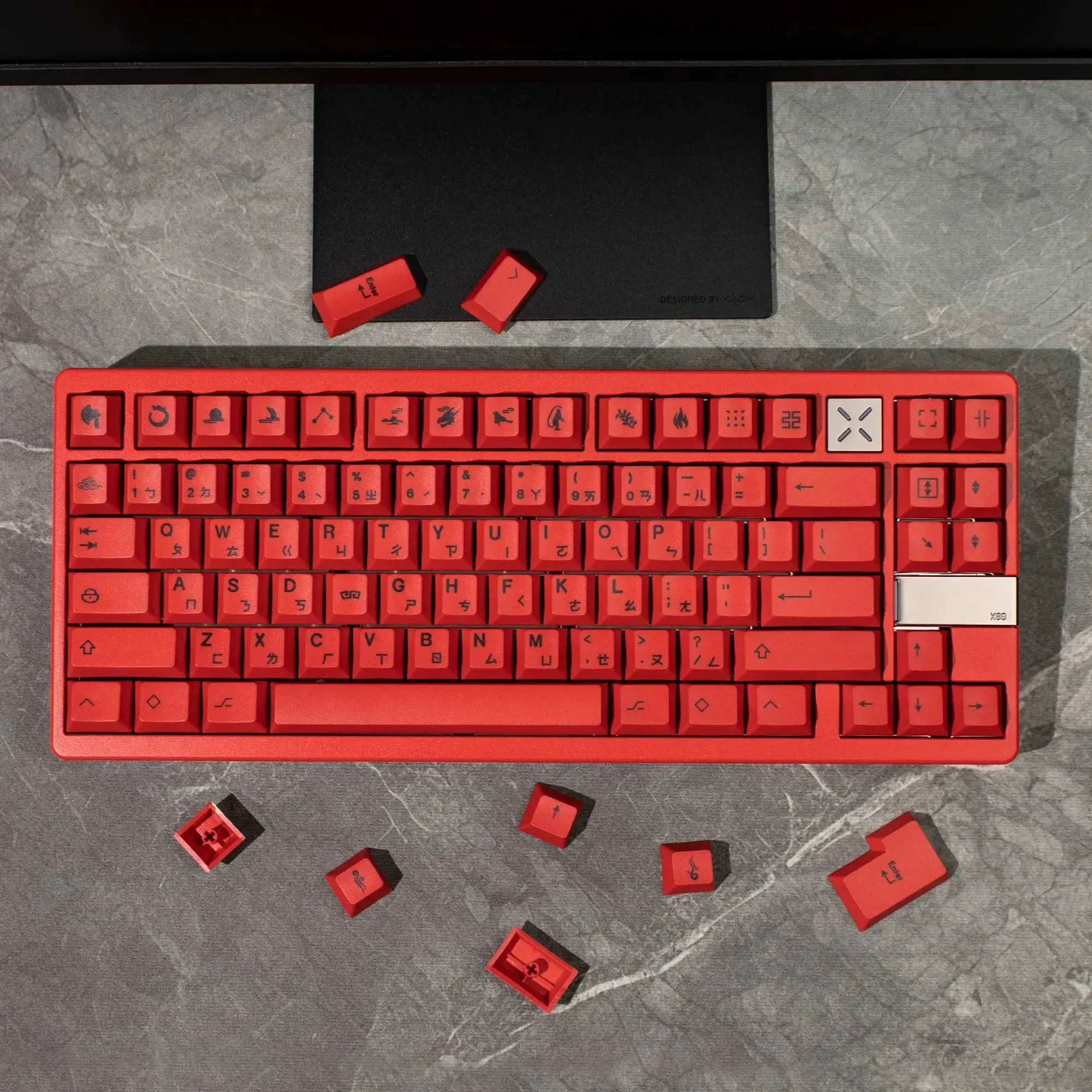 Minimalist Red Keycaps Icon Red Dargon blot Chinese Keycaps For MX Switches Mechanical Keyboard Alice layout 84/96/104