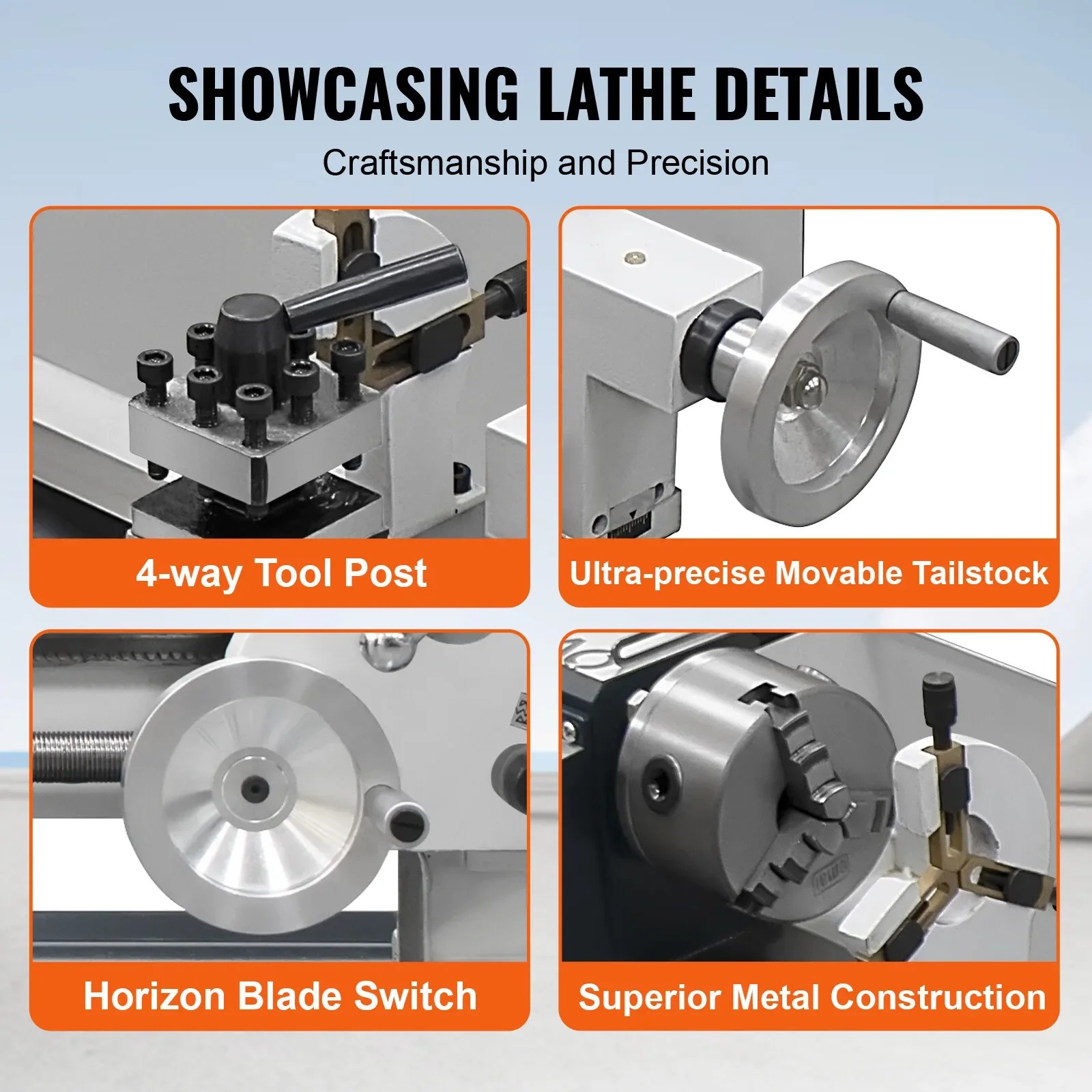 SIHAO Metaaldraaibank 220x750mm, Precisie Mini Metaaldraaibank 1500W Variabele Snelheid, Mini Draaibank Precisie Bench Top Metaalbewerking Draaibank