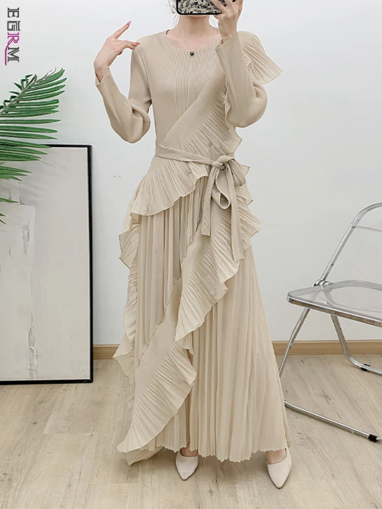 

Элегантное Плиссированное вечернее платье EGRM, женские Асимметричные Длинные платья с поясом и оборками, модные платья с присборенной талией, новинка 2024, 2A1086