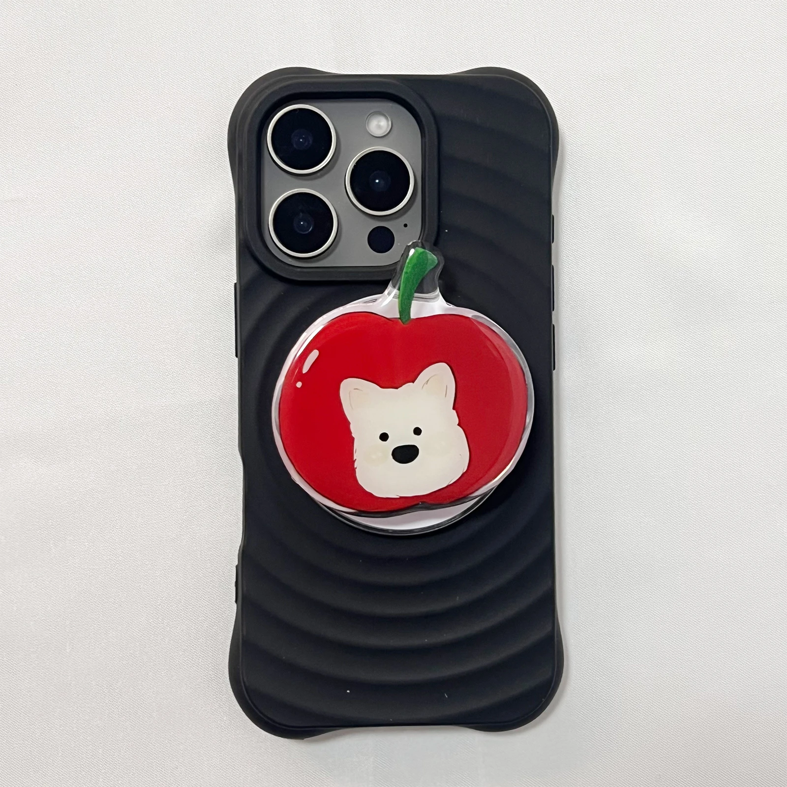 Bonito animal de estimação vermelho apple e ahite cão suporte do telefone griptok suporte para iphone 17 16pm samsung caso soquete suporte presente da menina