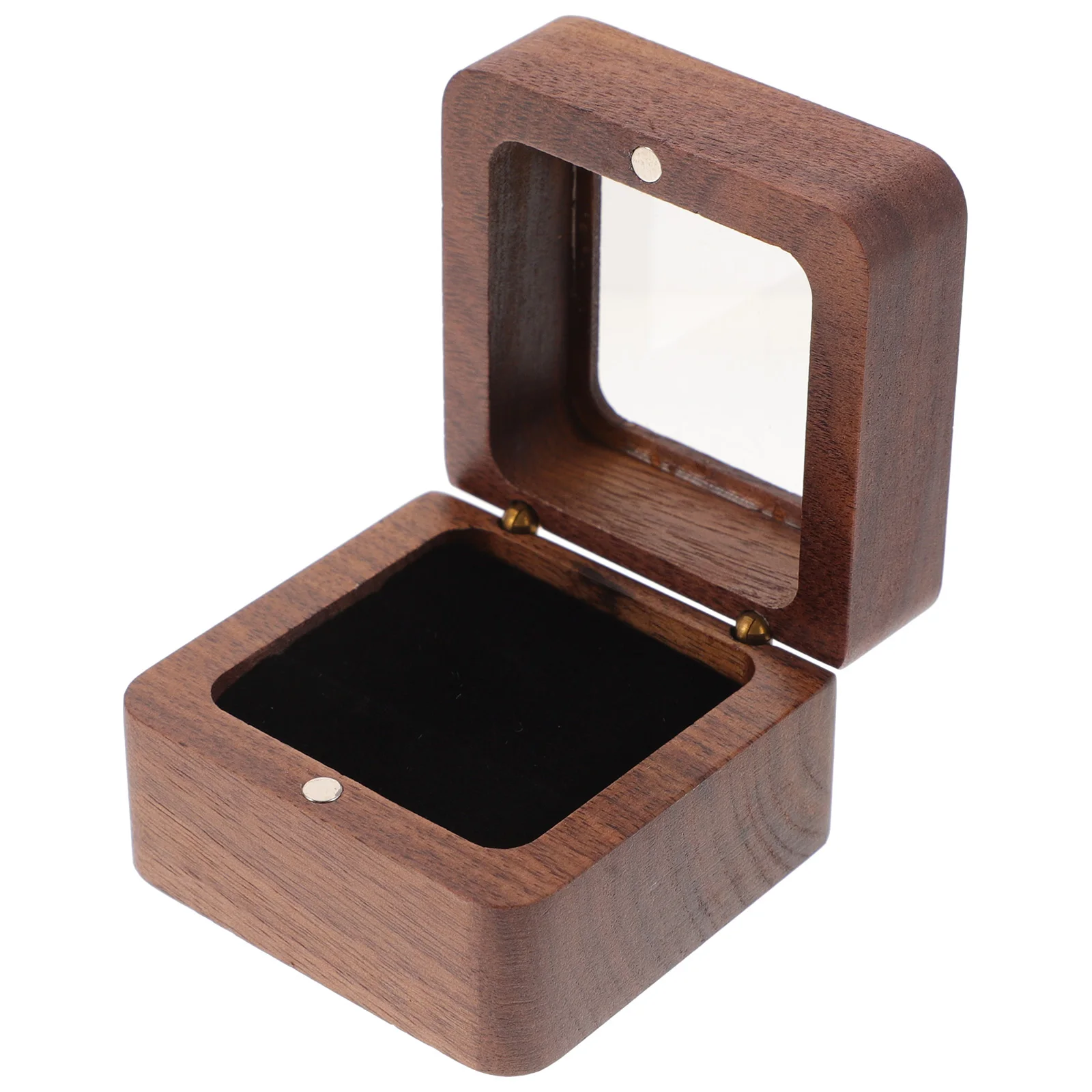 

Wooden Double Ring Jewelry Box Square Storage Holder for Wedding Engagement Anniversary Gift Lightweight Portable Ring Case