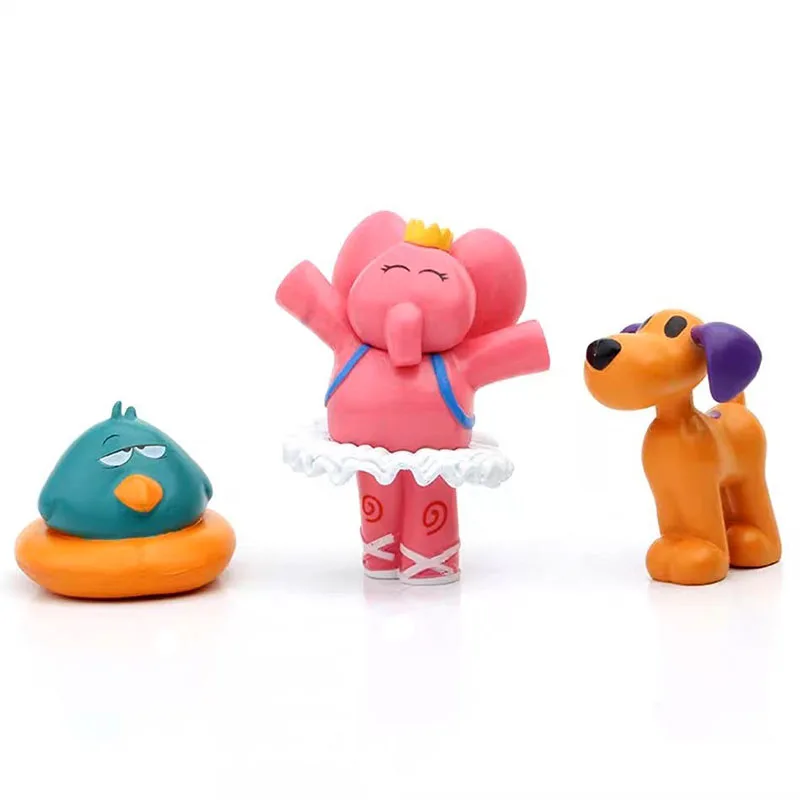 Conjunto de 7 Peças de Brinquedos de Animais Kawaii Pocoyo, Bonecos de Pássaro, Pato, Elefante, Modelos de Cenário, Figuras de PVC de Anime e Desenho Animado