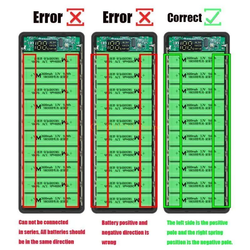 Exibição LCD E56B 10x 18650 Casa carregamento bateria Caixa alimentação alimentação Habitação
