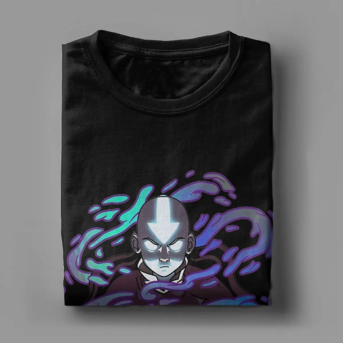 Funny Avatar-The Last Airbender Aang Elements Rainbow Foil T-Shirt Men O Neck 100% Cotton T Shirts Short Sleeve Tees Adult Tops