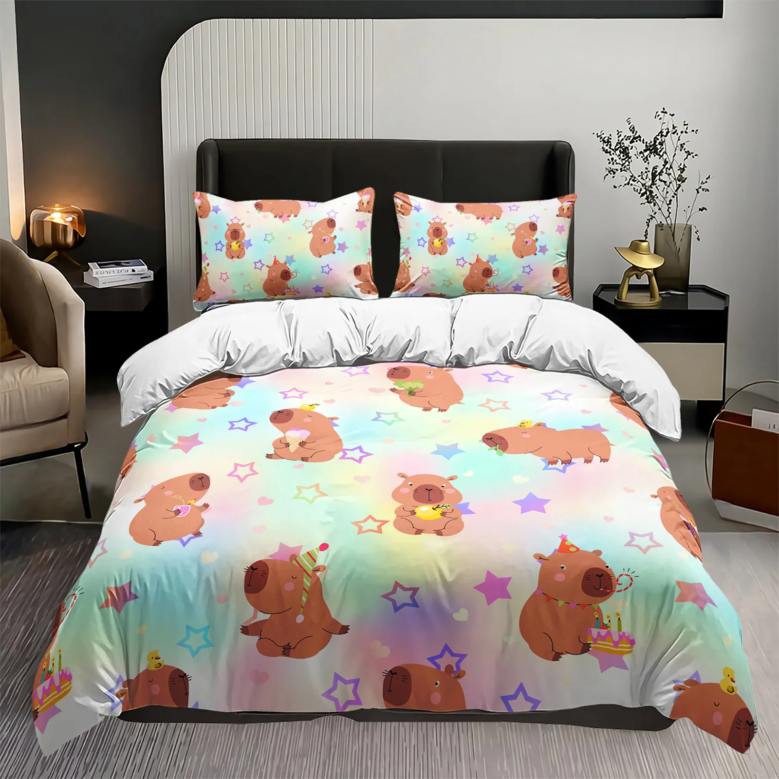 

Комплект постельного белья с капибарами, 3 предмета, с мультяшным принтом животных, пододеяльник, подарки для детей и подростков, декор для спальни, размер Twin/Single