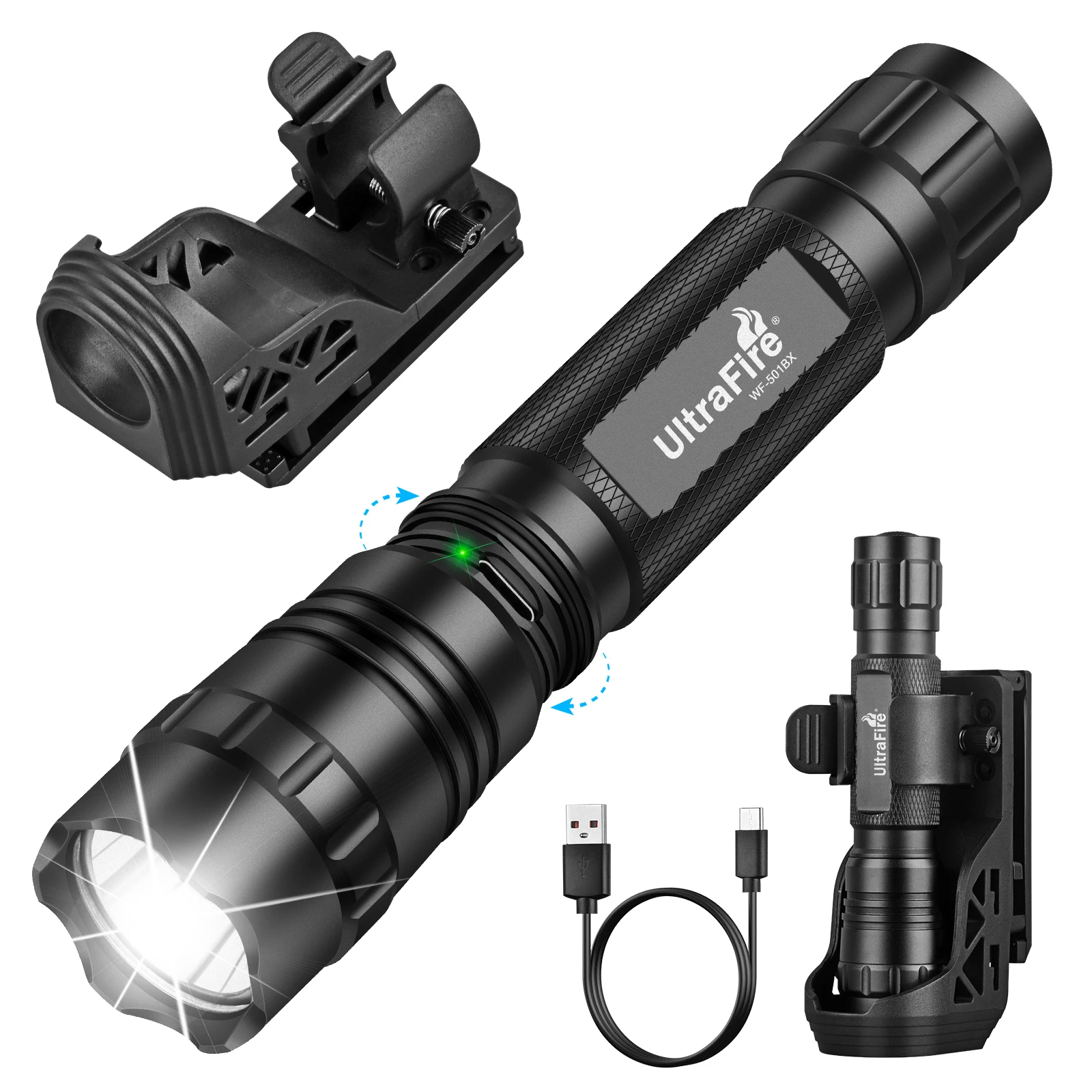 

UltraFire WF-501BX Army Tactical Flashlight 1200LM High Power 3 Mode Police Flashlights 18650 USB C Rechargeable LED Torch Light