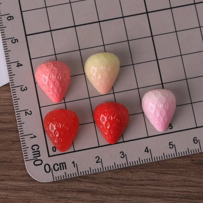 5pcs Strawberry Charms Fruit Flatback Miniature Resin DIY Craft Accessories Dollhouse Food Model