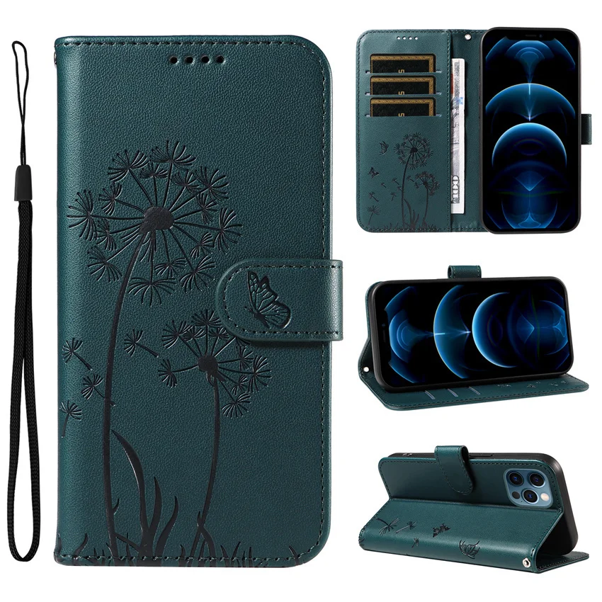 Oppo用バタフライタンポポ電話ケース、スタンドカバー、カードスロット、ウォレット、10、11、11f、12、12f、4z、5f、5z、6z、7z、7、8 8tライト、プロ5g