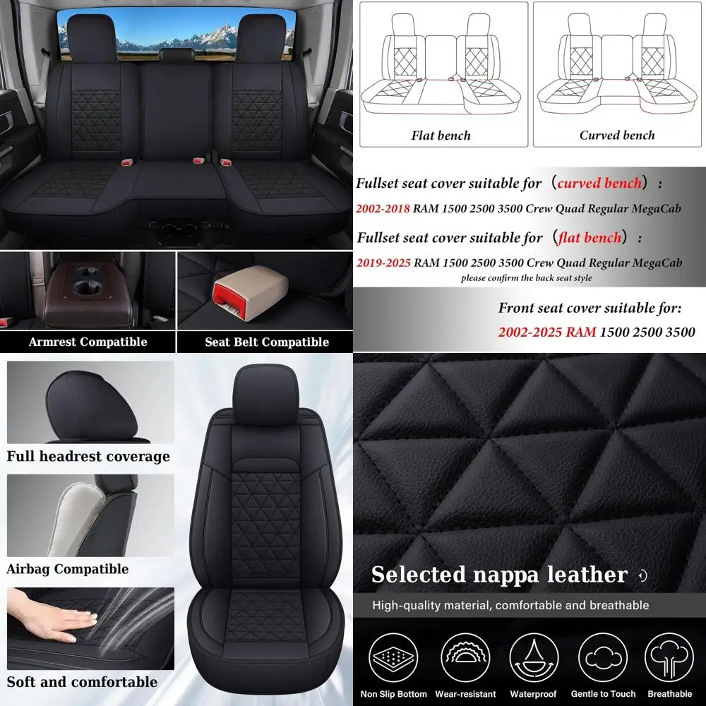 

Полный комплект чехлов на сиденья Ram, водонепроницаемый чехол на сиденье Ram 1500, совместимый с 2002-2025 Dodge RAM 1500 2500 3500 Crew Quad Cab с C