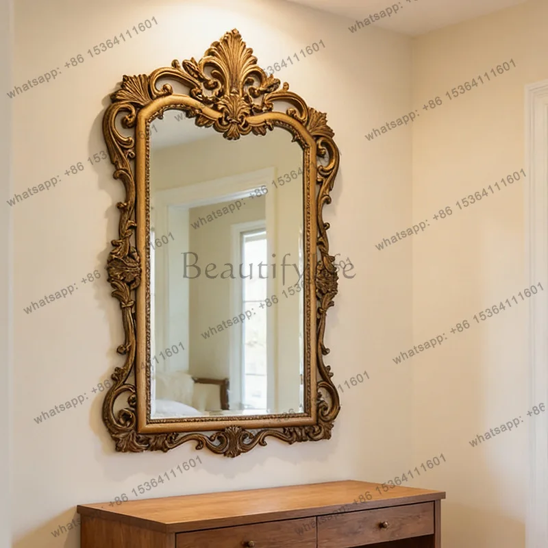 American light luxury carved wall mirror French retro court style decorative mirror