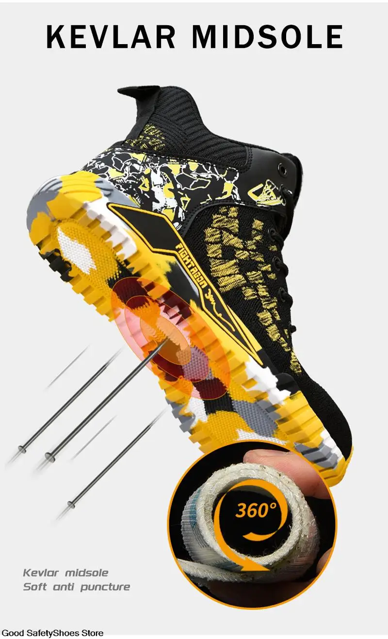 Arbeitssicherheitsstiefel für Männer, Arbeitsschuhe mit Stahlkappe, leichte, unzerstörbare Stiefel, durchtrittsichere Arbeitssneaker für Herren – Detail 8