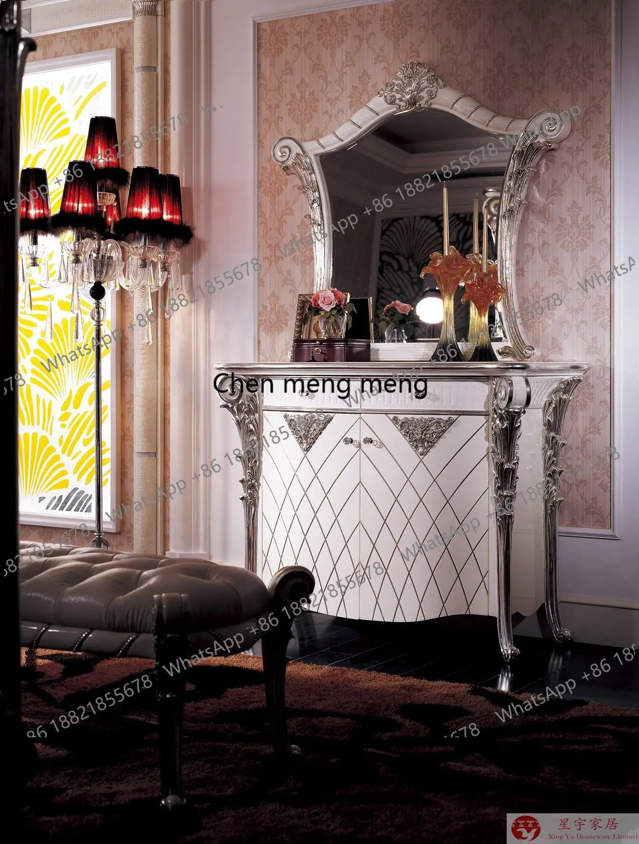 

Customized European-style entrance cabinet All solid wood white carved decorative table Bedroom living room TV cabinet