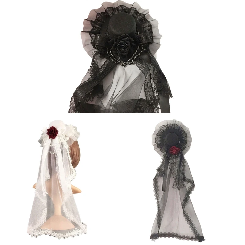 Lolita-Hut, Spitze, Brautschleier, schwarzer Schleier, Gothic-Kopfbedeckung, Halloween