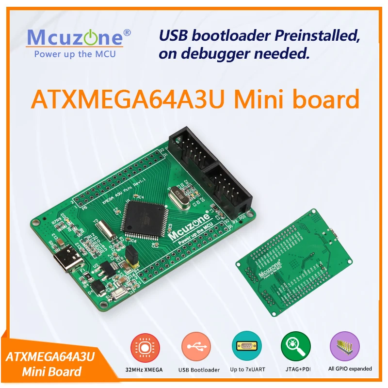 ATxmega64A3U Mini Board USB program PDI JTAG XMEGA64A3 U 64A3U AVR ATMEL MICROCHIP 7UART