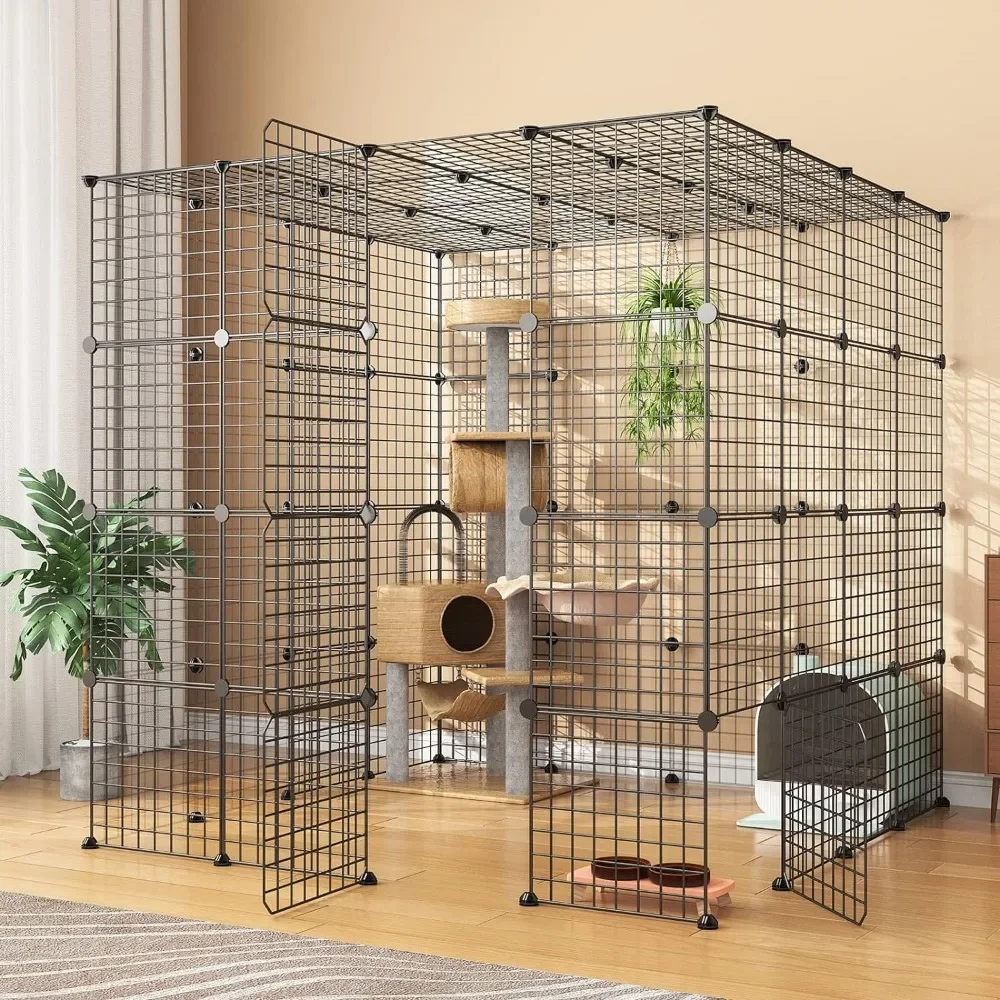 Large Cat Cage Enclosures Indoor Detachable Metal Wire Kennels Playpen Kitten Crate Large Exercise Place Ideal for 1-4 Cat Cats