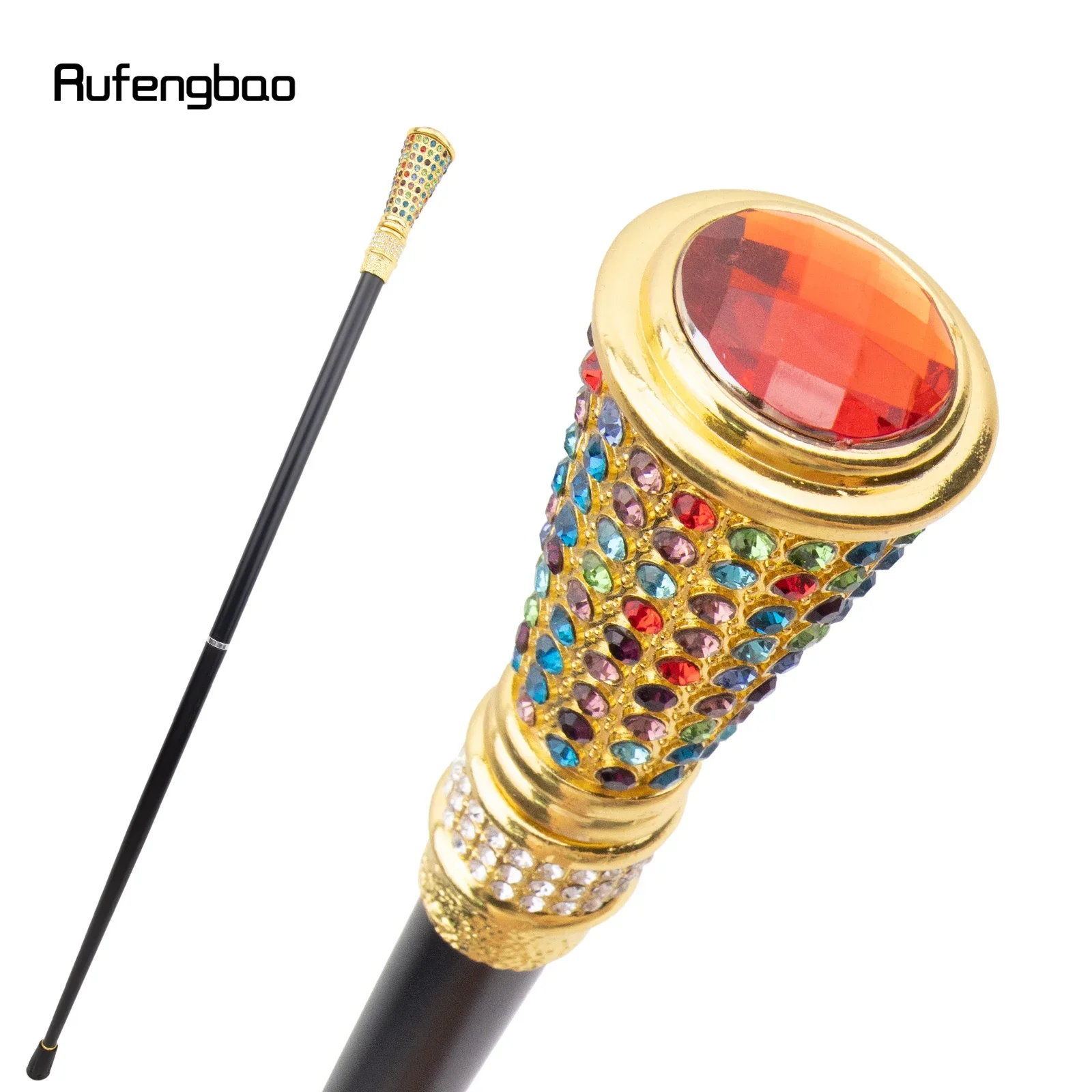Golden Orange Artificial Colorful Diamond Cane Fashion Decorative Walking Stick Gentleman Decorative Stick For Cosplay 94cm