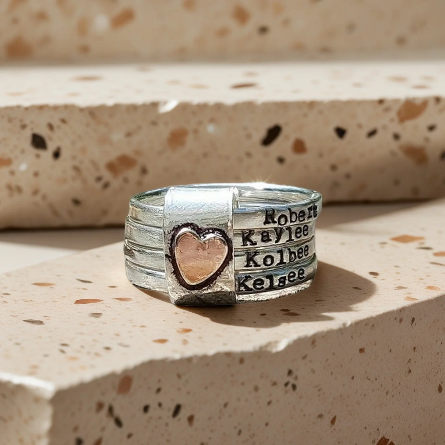 

Personalized Heart-Shaped Stackable Ring - Custom Engraved Multi Loop Ring, Couple Ring, Anniversary Gift, Mother's Day Gift
