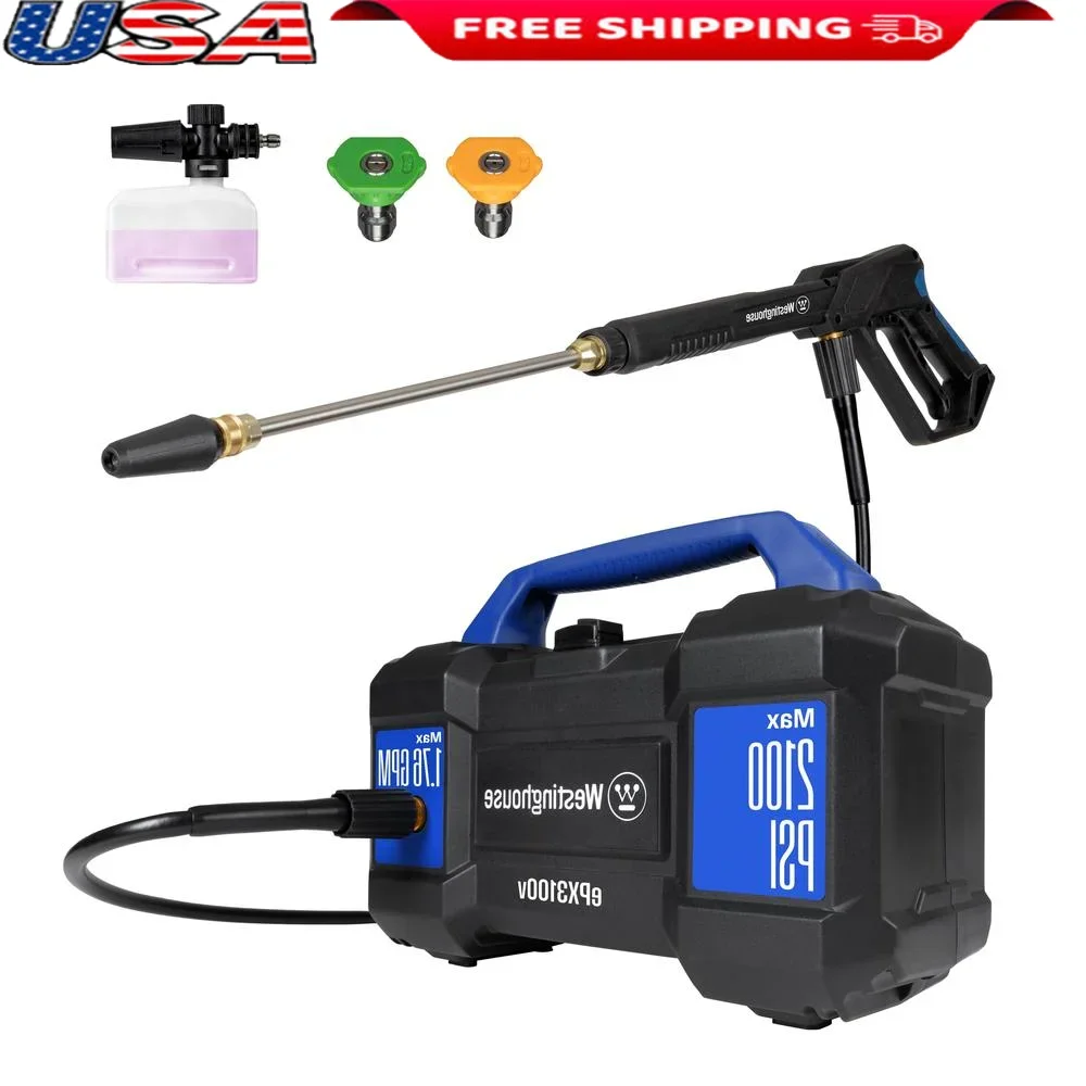 

Pressure Washer Kit 2100 PSI 1.76 GPM Foam Cannon Steel Wand Carry Handle Detachable Hose Kit