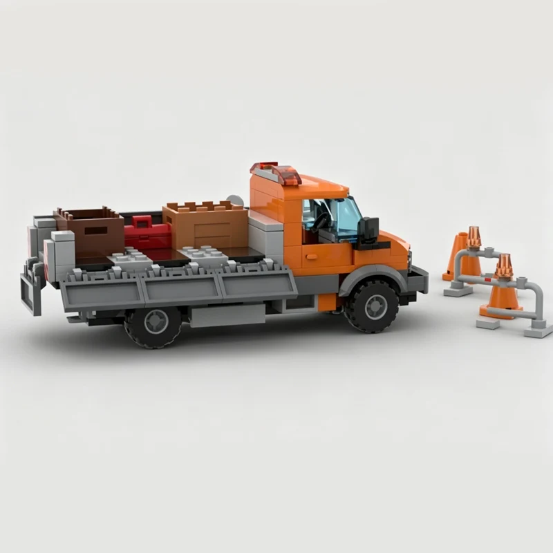 

214PCS Orange Utility Flatbed Truck Model MOC Building Bricks City Car Modular Technology Assemble Toys Children Holiday Gifts