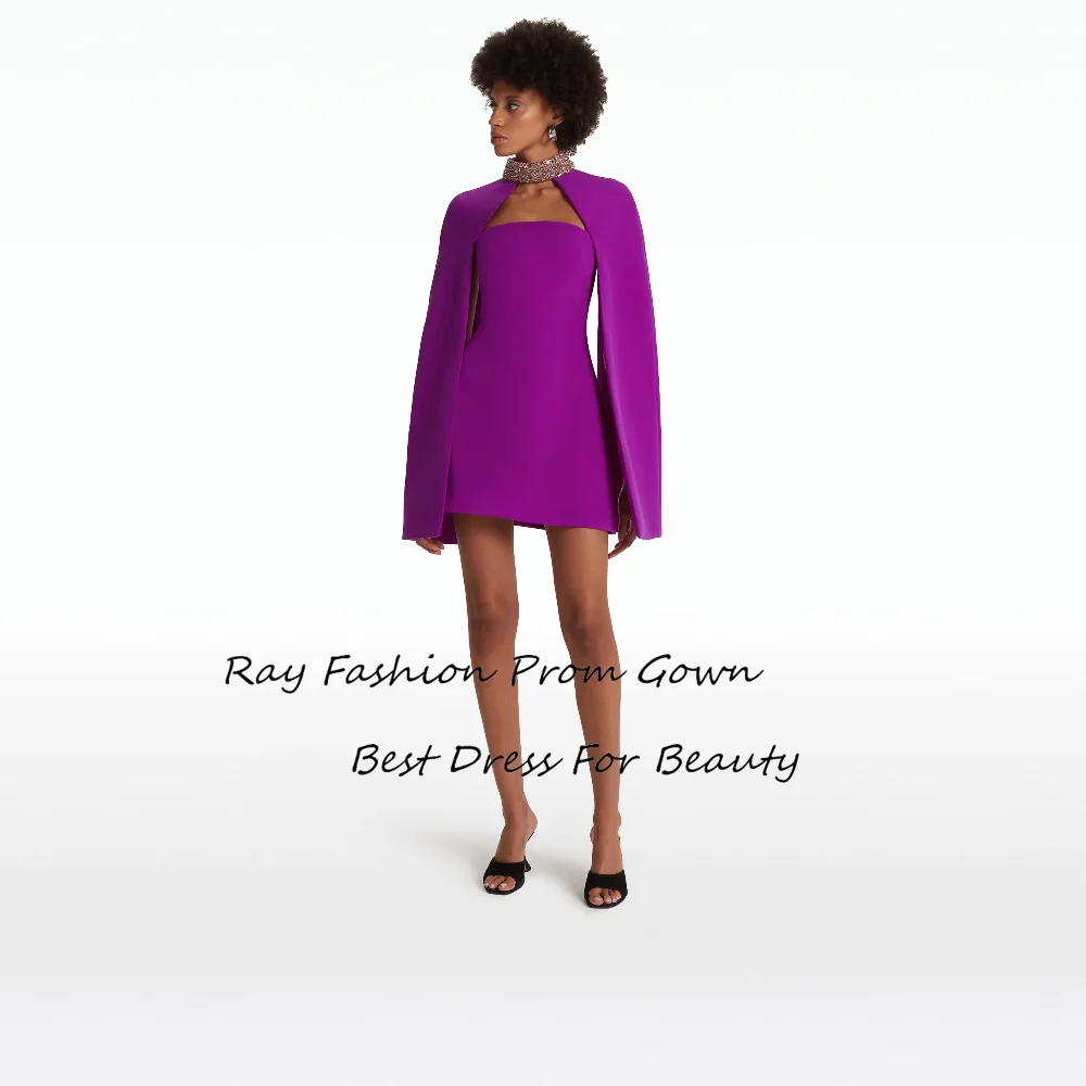 

Ray Fashion A Line Short Prom Dress High Neck Full Sleeves Above Knee Length For Women Formal Occasions فساتين سهرة Saudi Arabia