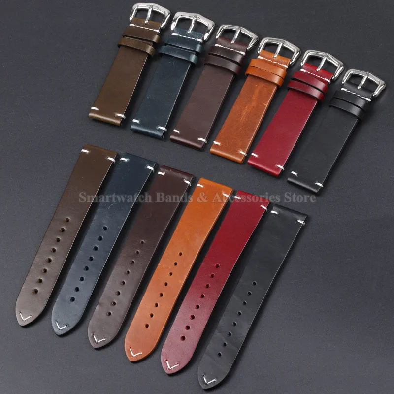 Vintage Oil Wax Cowhide Leather Strap for Men Women Universal Watch Band Waterproof Sport Wrist Band 18mm 19mm 20mm 22mm 24mm