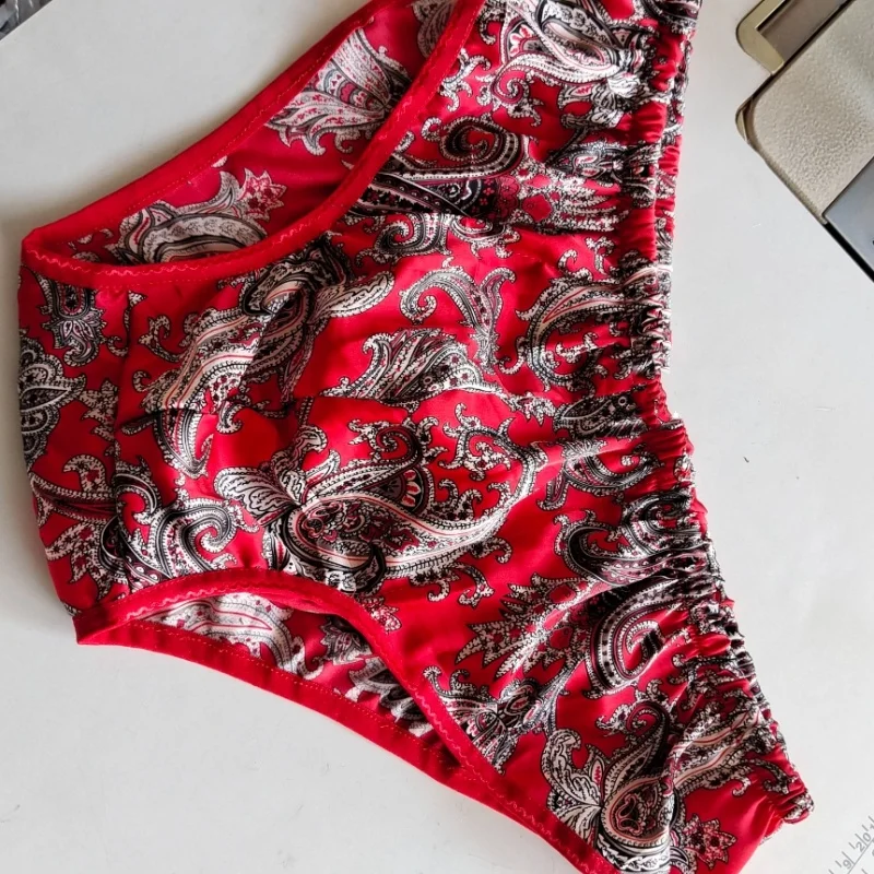 

Comfortable Thin Silk Underwear Breathable Cashew Flower Sexy Men's Briefs Sissy Live Show DJ Club Sexy Costumes Private Party