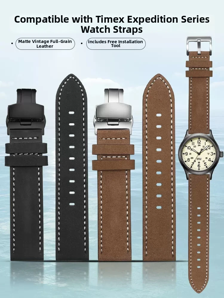 Vintage Watchband Men watch Strap 20mm 22mm For Timex T49905 T49963 T49953 Seiko Wristband Retro Genuine Leather Bracelet