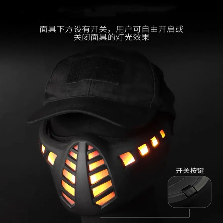 قناع إضاءة LED تكتيكي بنصف وجه للهالوين، قناع دعامة للرقص، قناع دعامة للأفلام والتلفزيون