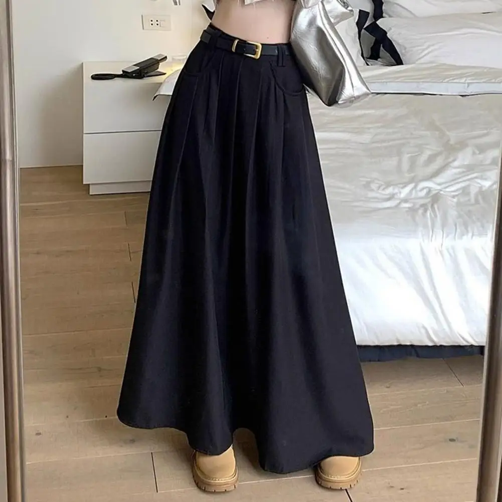 

Women A-line Skirt Elegant Flared A-line Midi Skirt with Pockets Solid Color Lady Skirt for Autumn Holiday for Summer for Every