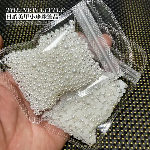 200-1200 pz/borsa Perle Bianco Perline Per Unghie Strass Mezza Rotonda Dimensioni Miste Beige Flatback Perle Per Decorazione Manicure FAI DA TE Bead