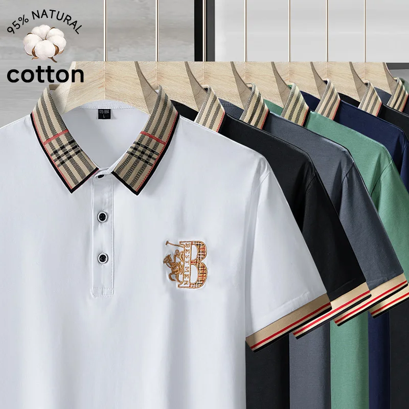 2026 Herren 95% Baumwolle Poloshirt Kurzarm mit Besticktem Kragen Sommer Business Atmungsaktives Oberteil Klassische Passform T-Shirt Luxus-Herrenmode