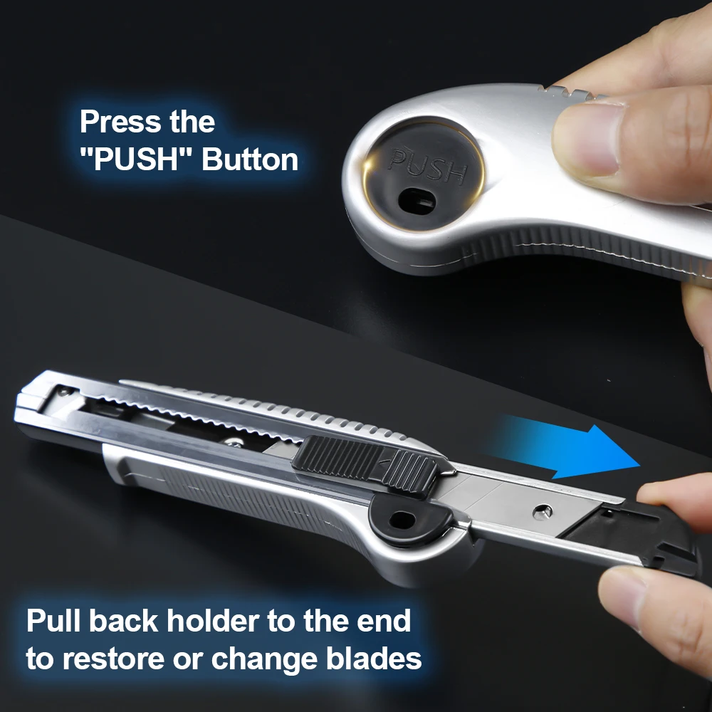 AMPCOM 유틸리티 나이프 헤비 듀티 커터, 개폐식 자동 로딩 스테인레스 스틸 스냅 오프, 퀵 체인지 엑스트라 블레이드 (5 개)