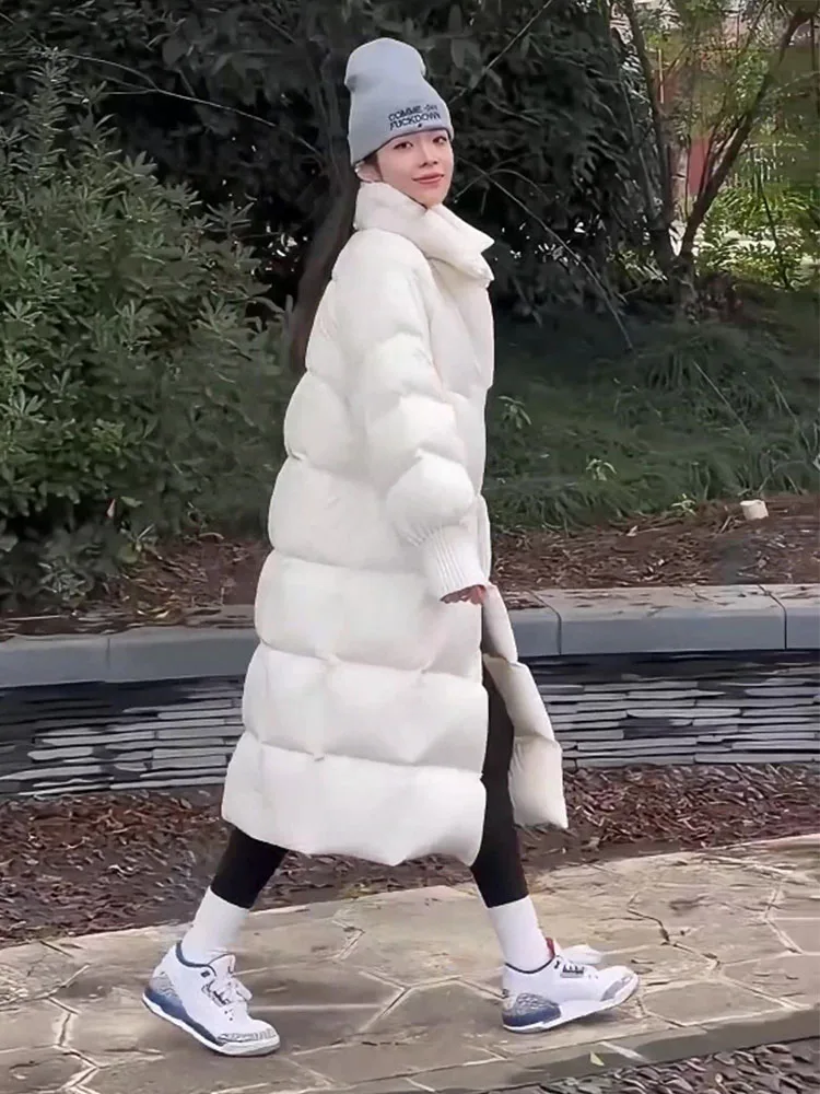 2024 겨울 신상 패셔너블 다용도 큰 칼라 화이트 다운 재킷 여성용 트렌디 출퇴근 스타일