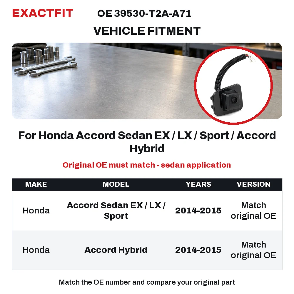 39530-T2A-A71 Rear View Backup Camera for Honda Accord Sedan EX LX Sport and Hybrid 2014 2015 OE 39530T2AA71