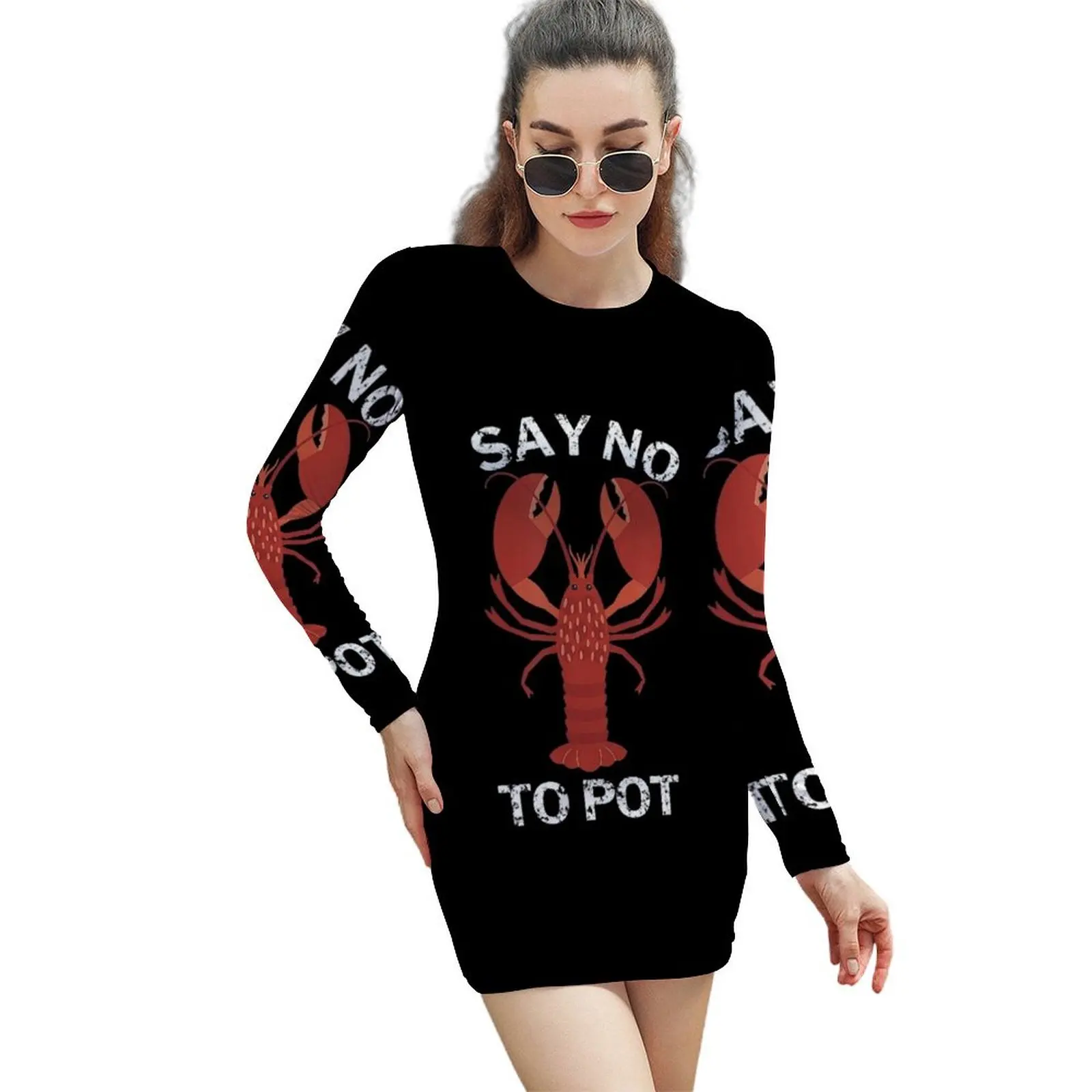 

Say No To Pot Funny Lobster Long-Sleeved Sheath Dress long dresses for women summer dress daily