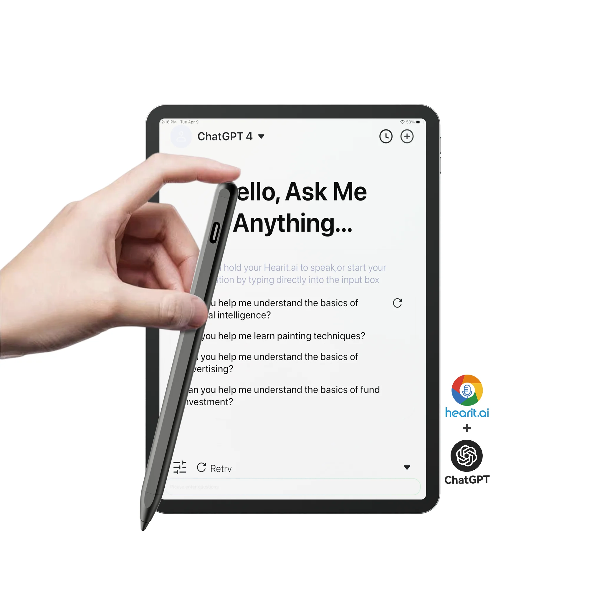 ChatGPT 기반 만능 스타일러스 & 번역 펜 마이크, 애플/화웨이 아이패드/태블릿용 다중 기기 호환