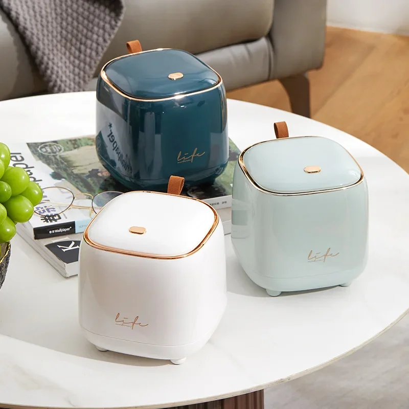 Light Luxury Press The Desktop Trash Can, Shake The Double-layer Coffee Table and Cover The Small Storage Bucket.