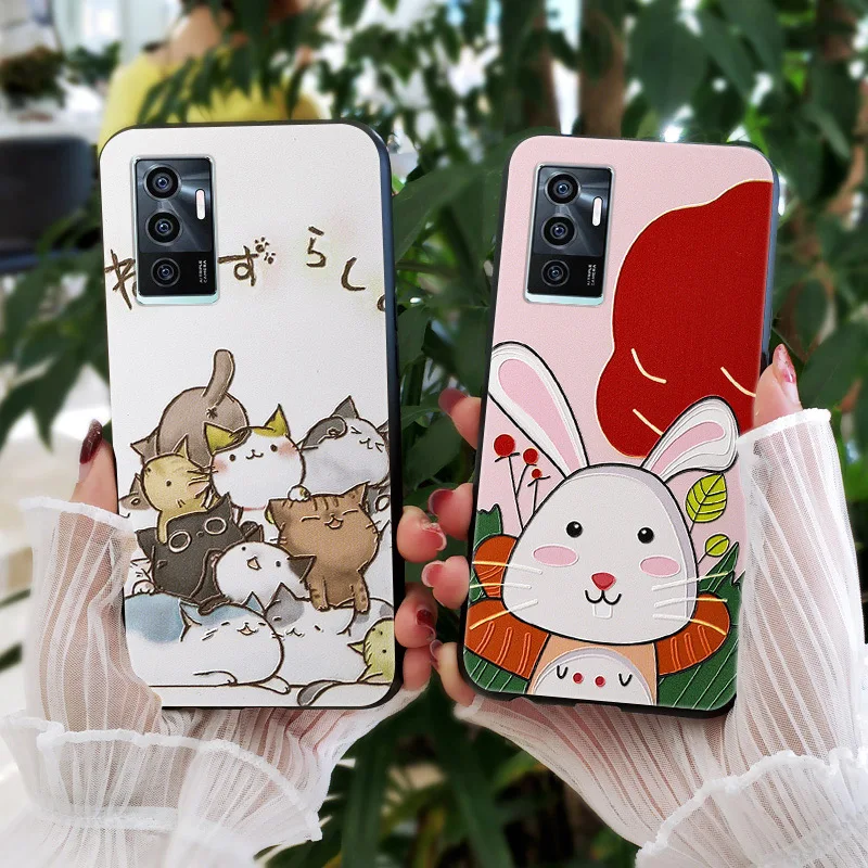 For Vivo V23E 5G Case 3D Relief Silicone Cover For Vivo V23 Pro Phone Cases Cartoon Protector V 23E Fundas Soft Black TPU Coques