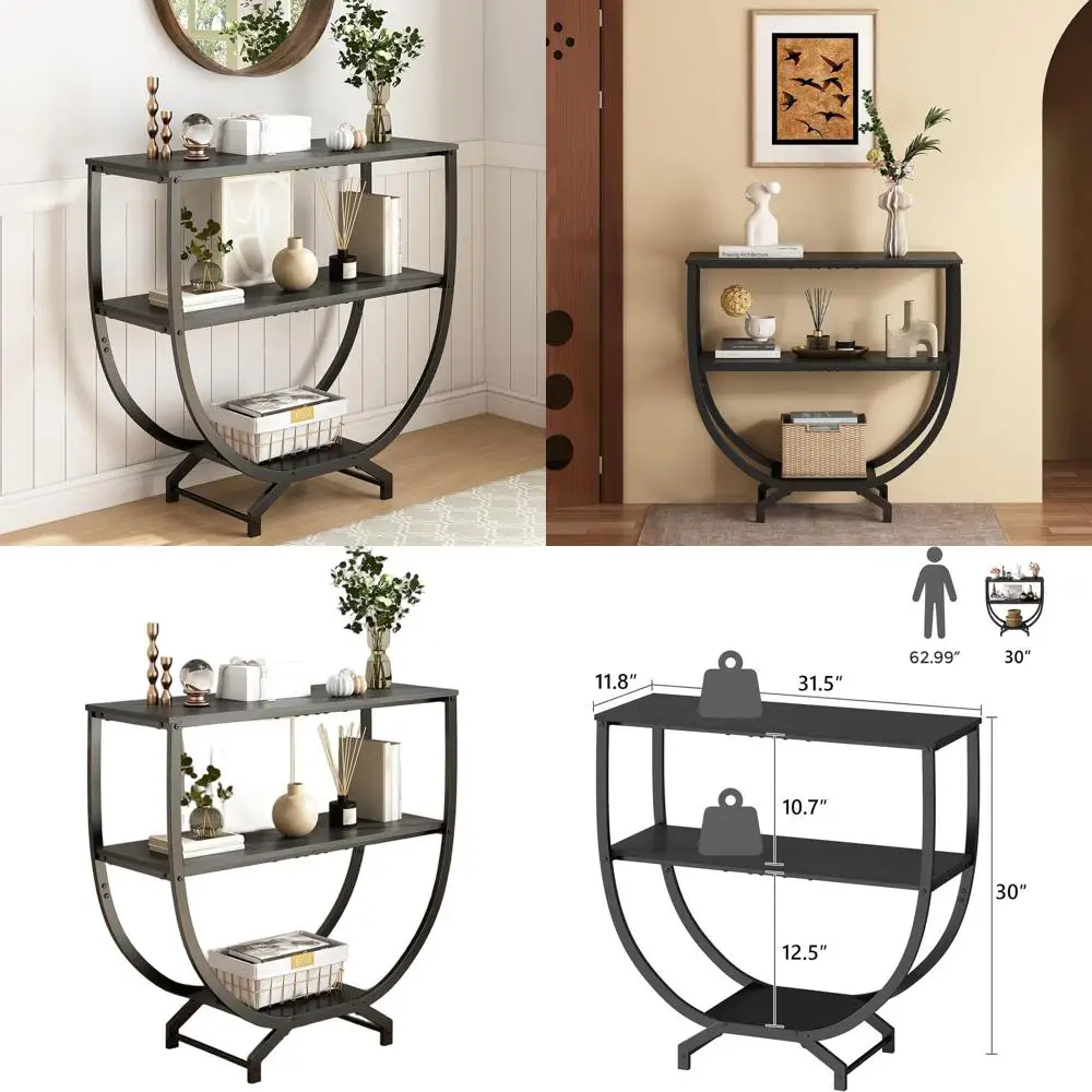 

Промышленный трехъярусный консольный столик, 30 высоких диванов-столов в прихожей с местом для хранения вещей, черный в деревенском стиле для гостиной, прихожей, входа