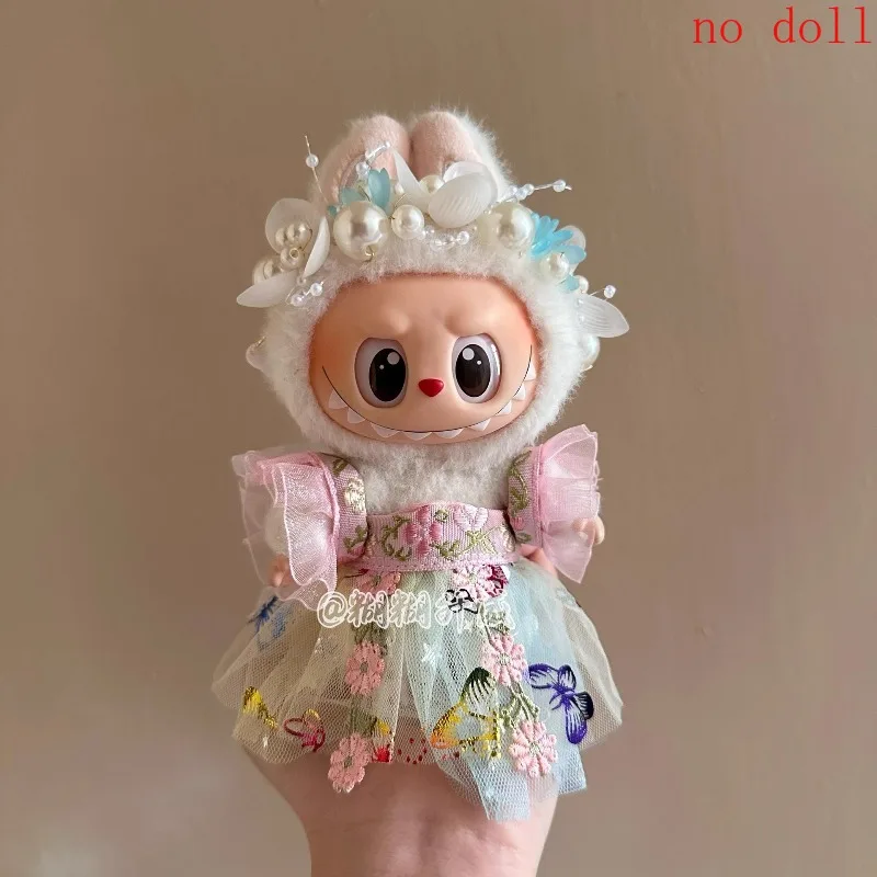 

Only Clothes for Labubu Doll Chinese Ancient-style Skirt with Pearl Headpiece Set Doll Outfit Handmade Fashion Doll Clothes