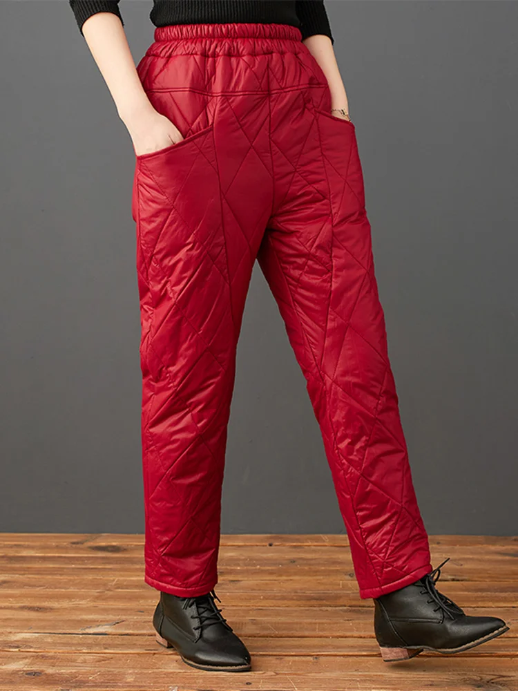 Thiened 경량 다운 코튼 바지 여성용 루즈 대형 사이즈 하이 웨이스트 하란 롱 팬츠 겨울 따뜻한 캐주얼 아우터웨어