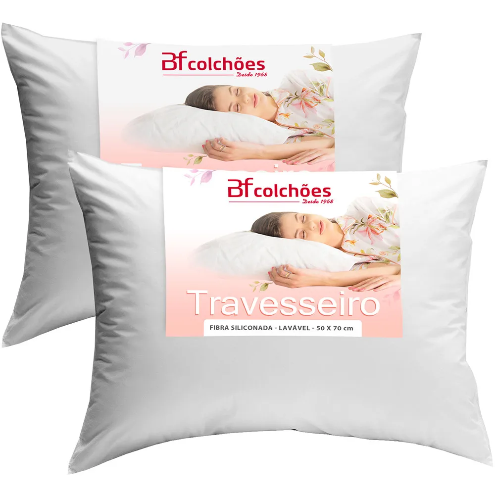 Kit 2 Pillows Anti-Allergic Percal 180 Yarn Ecoplist Silicone Fiber Soft Washable 50x70x14cm BF Mattressons