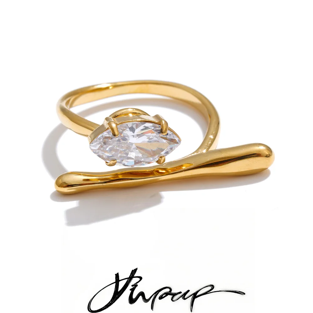 Yhpup Arrivals Stainless Steel Zirconia Adjustable Thin Ring for Women Hypoallergenic Dainty Prom Jewelry Accessories