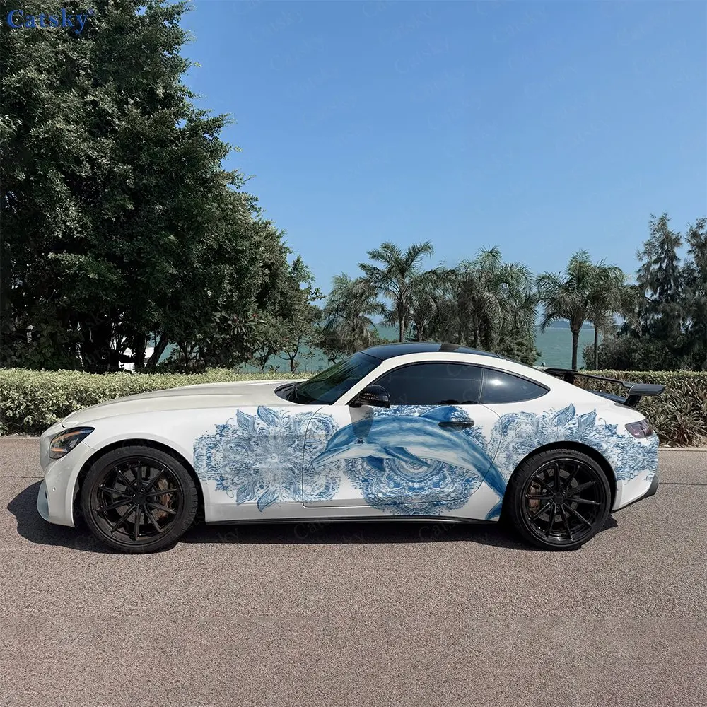 2pcs Zen Dolphin Mandala Vibe, Durable, Fade-resistant, Enhance Vehicle Aesthetics With Bold Artistic Design Car Vinyl Wraps