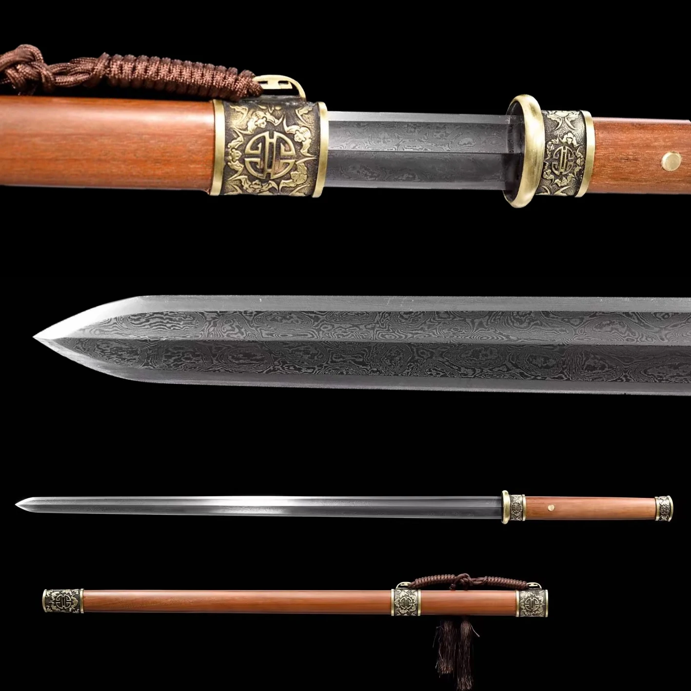 108cm Medieval Fish Damascus Steel Japanese Sengoku sword Hand forged combat ready collection weapon Sharp Samurai sword katana