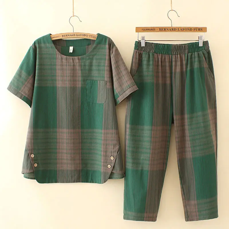 Fashion Suit Women's Korean Version Spring and Summer New Item Plaid Loose Top Casual Pants Two-piece Set